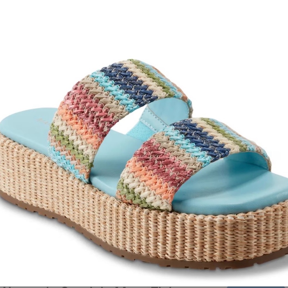 Marc Fisher palms blue Striped Woven Platform Sandals